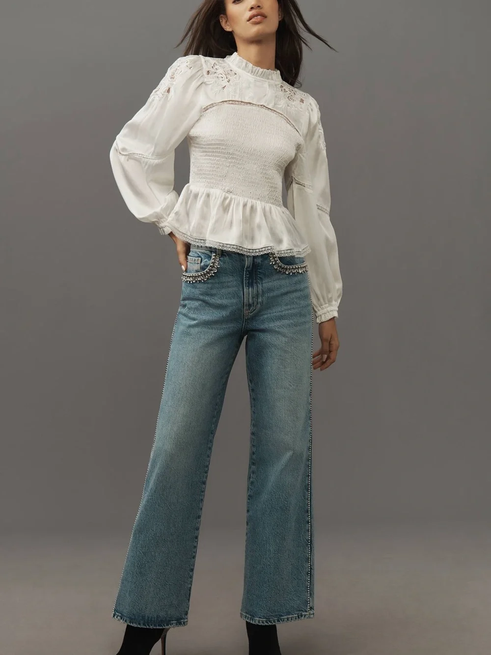 By Anthropologie Long-Sleeve Smocked Blouse